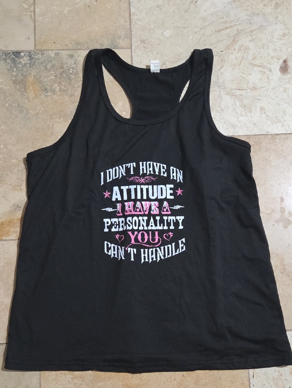 Black Racerback Tank with Bold Attitude Graphic